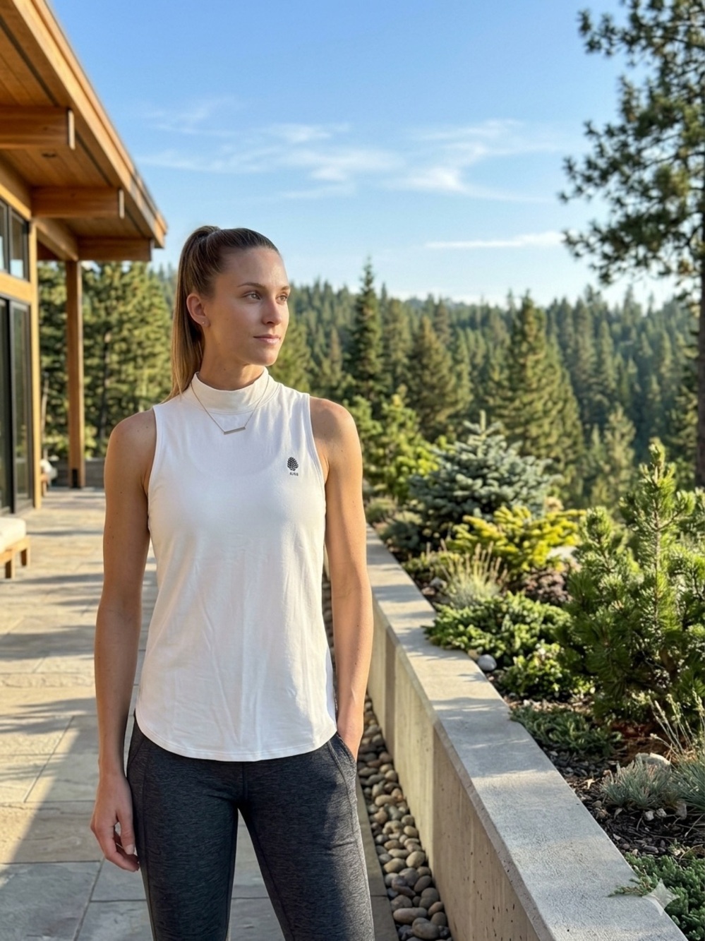 Women’s Sleeveless Mock Neck Tank Top in White